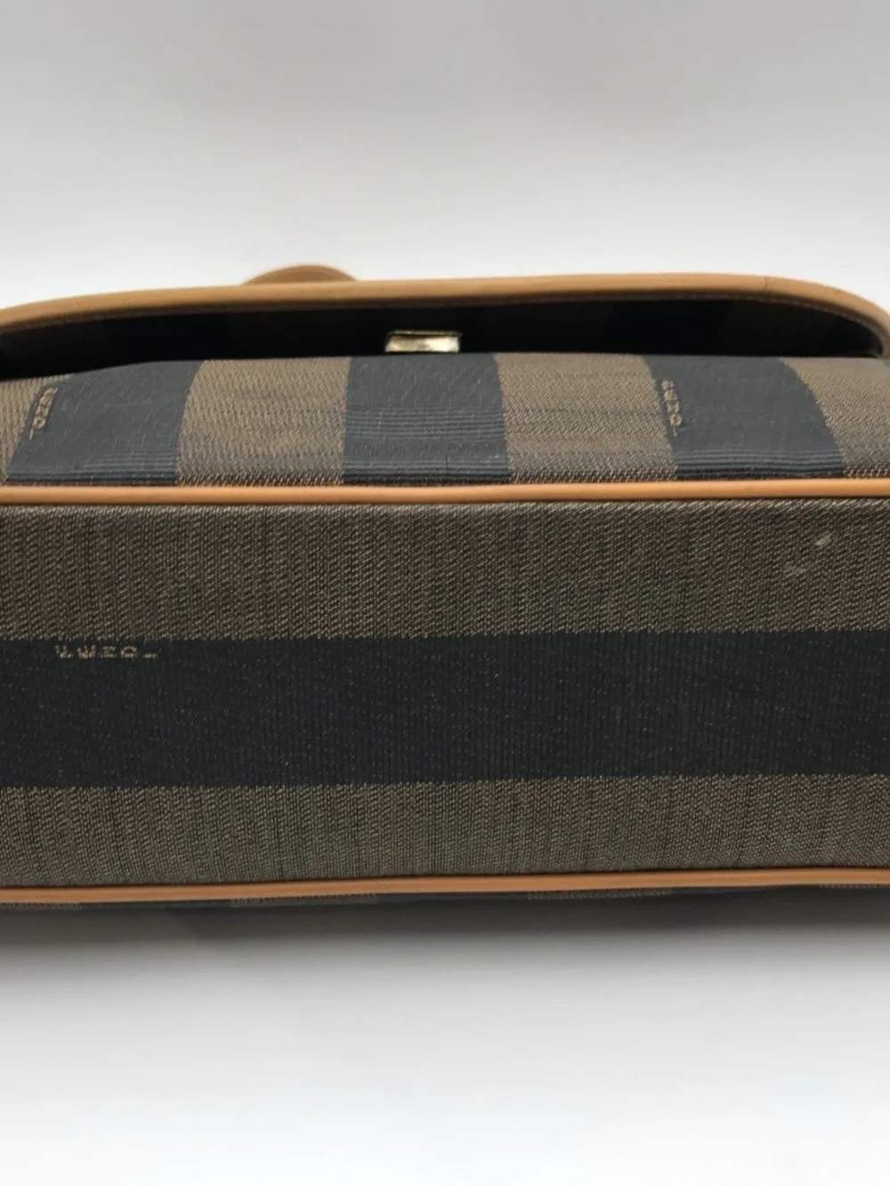 Fendi Pequin Stripe Crossbody Bag Vintage Brown Black Canvas Leather Flap Purse - Picture 6 of 14